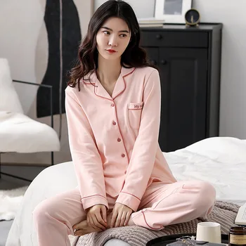 Fdfklak Artı Boyutu M-4XL Pijama Kadın Rahat Bahar Sonbahar Pijama Set Uzun Kollu Iki Parça Bir Takım Gevşek Bayanlar Kış Pijamas