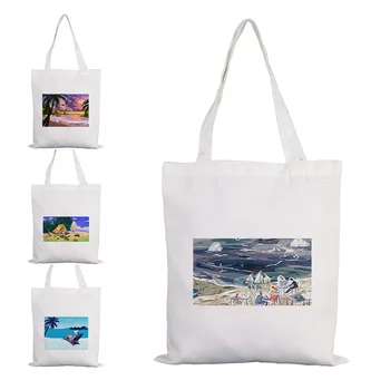 Kanvas Çanta Küçük Yaz Plaj Deniz Alışveriş Katlanır Alışveriş Alışveriş Çantaları Kadın Baskılı Kadın Tote Anne tasarımcı çantaları Anime