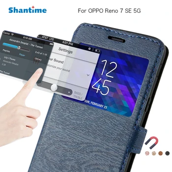 PU deri telefon kılıfı İçin OPPO Reno 7 SE 5G Flip Case OPPO Reno 7 SE 5G Görünüm Penceresi Kitap Durumda Yumuşak TPU Silikon arka kapak