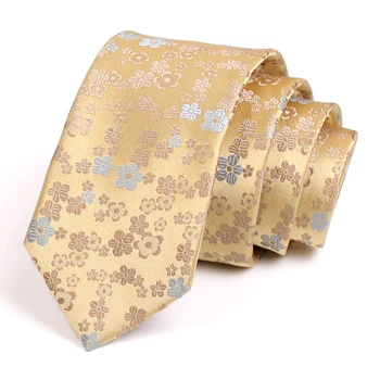 Marka Yeni erkek Altın 6CM Kravat Lüks Çiçek Bağları Erkekler için takım elbise İş Boyun Kravat Yüksek Kalite Moda Resmi Kravat Hediye Kutusu
