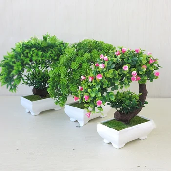 Yapay Bitkiler Saksı Bonsai Yeşil Küçük Ağaç Bitkiler Sahte Çiçekler Saksı Masa Süsler Bahçe Partisi Otel Ofis Dekor