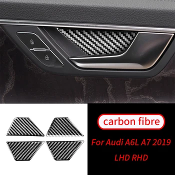 Audi için A6L A7 2019 Gerçek Karbon Fiber Kapı İç kulp Kase Sticker Dekoratif Kapak Trim Çıkartması Araba İç Aksesuarları