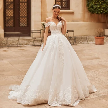 Prenses düğün elbisesi 2022 Zarif Sevgiliye Gelin Boncuklu Nakış Lace Up A-Line gelin elbiseleri Robe De Mariee Özel