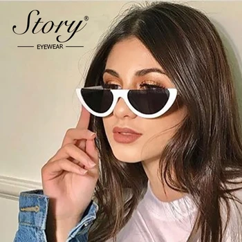 STORY Serin Küçük Boyutu Yarım Çerçeve Kedi Göz Güneş Kadınlar 2017 Moda HD Marka Tasarımcısı gözlükleri Vintage Shades UV400