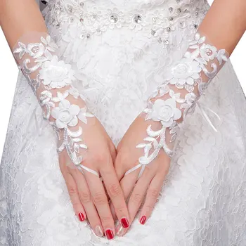 Kadınlar Bayanlar Beyaz Zarif Çiçek Dantel Uzun Eldiven Gelin Eldiven Düğün Eldiven Ziyafet Parti Elbise Fantezi Kostüm Aksesuarları