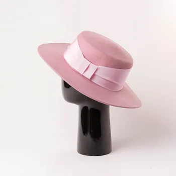 Sonbahar Yeni Stil Geniş Ağız Pembe ilmek dokuma narin yün Fedoras şapka kadın Kış Seyahat Alışveriş Moda Keçe silindir şapka