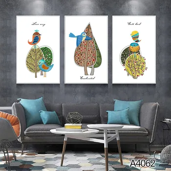 Modern Yağlıboya Tuval üzerine Baskı 3 adet Modüler Renk Karikatür Hayvan Kuş Tuval Baskı duvar sanat resmi Ev Dekor için