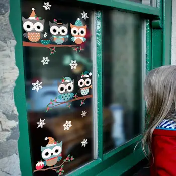 PVC Karikatür Noel Kuş Sticker Mutlu yılbaşı dekoru Ev İçin ayna çıkartmaları Kar Tanesi Duvar Kapı Sticker 2023 YENİ yıl W0Z3