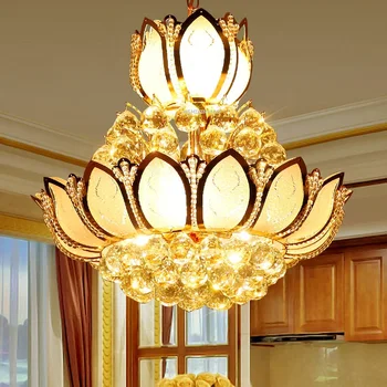 Lotus çiçeği Cam Altın LED Kristal Avizeler ışıkları avize Lamba 45cm 50cm Yemek Odası yatak odası aydınlatması AC85-265V