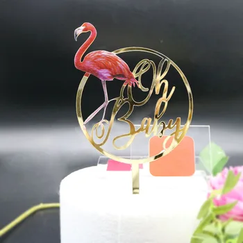 Flamingo Akrilik Kek Topper Altın