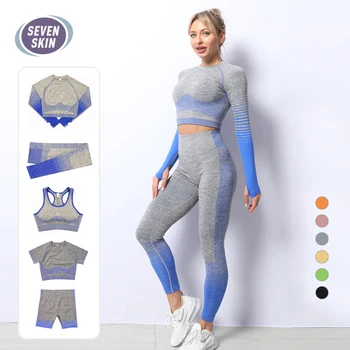 YEDI CILT 2/3/5 ADET Kadınlar Yoga Seti Dikişsiz Spor Salonu Spor Giyim Takım Elbise Egzersiz Kırpma Üst Yüksek Bel Tayt Spor Sutyeni