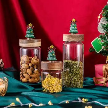 Noel Baba Noel Ağacı Şişe Kapağı cam kavanozlar 350/550/750ml Çay Şeker Depolama Mutfak Aksesuarları Noel Hediyesi İçin