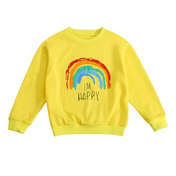 Küçük Kız Erkek Hoodie Bahar Sonbahar Kış Gökkuşağı Mektup Baskı Uzun Kollu Tişörtü Tops günlük kıyafetler 2-6Years