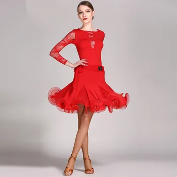 Sıcak Satış Seksi Kadın Kızlar Kırmızı Rumba Latin Dans Kostümleri Salsa Etek