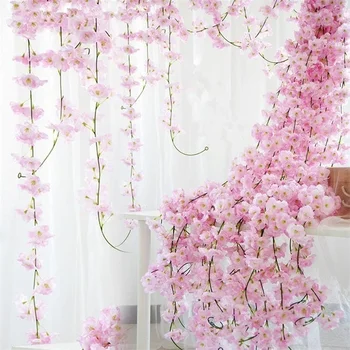 1.8 m Sakura Rattan Yüksek Simülasyon 1.8 m Kiraz Çiçeği Çiçek Yapay Rattan Düğün Çiçek Duvar