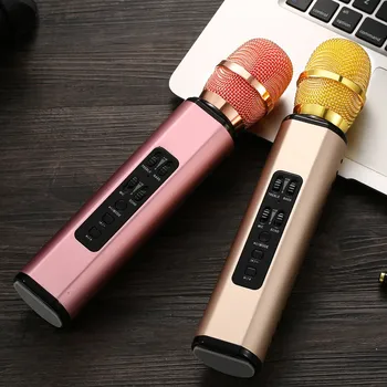 K6 kablosuz karaoke mikrofonu Çift Boynuz Bluetooth El taşınabilir hoparlör Ev KTV Çalar Yankı tipi Ses Ayarı