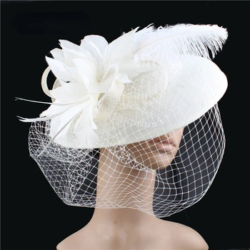 Resmi Kadın Düğün Chuch Şapka Gelin Mariage Chapeau Bayanlar Parti Durum Derby Fascinator Sinamay kafa bandı İle şapka Aksesuarı