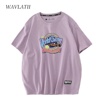 WAVLATII Yeni Kadın Moda Baskılı T Shirt Mor Pamuk Rahat Kısa Kollu Tees Kadın Streetwear Yaz Üstleri WT2229