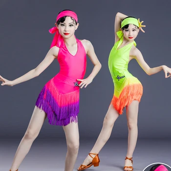 2022 Latin Dans Elbise Kızlar İçin Halter Püsküller Etek Elbise Latin Dans Kostümleri Balo Salonu Dans Yarışması Giyim SL4687