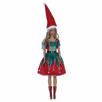 Mutlu noel hediyesi 1/6 BJD Giysileri barbie bebek Elbise Kıyafet Kırmızı Yeşil Elbiseler Akşam Parti Kıyafeti Şapka Aksesuarları Oyuncak 11.5