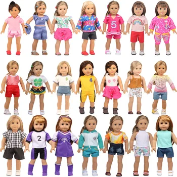 21 Stil Seçin T-shirt + Şort Takım Elbise Fit 18 İnç Amerikan Kız oyuncak bebek giysileri ve Aksesuarları, Kız Oyuncak