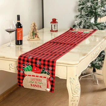 Noel Ekose Baskı Masa Koşucu Mutfak yemek masası Dekorasyon Noel Ekose Masa Örtüsü Ev Partisi Dekoru için Ev Eşyası Ev