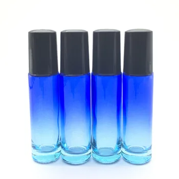 24 adet Boş Degrade Mavi şeffaf Kalın 10ml Cam Silindir Şişe Parfüm Örnek Roll-On Siyah Plastik Kap uçucu yağ Konteyner