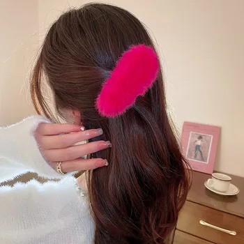 Kore Moda Gül Kırmızı Taklit Kürk Peluş Saç Tokası Mini Saç pençe klipsleri Kızlar için 2022 Sonbahar Kış Yan Patlama Klipleri saç aksesuarları