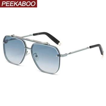 Peekaboo çift köprü metal güneş gözlüğü moda erkek uv400 mavi yeşil kare güneş gözlüğü erkekler için 2023 yüksek kaliteli hediyelik eşyalar