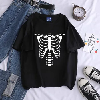 Cadılar bayramı iskelet pamuklu tişört Büyük Boy Kısa Tshirt Erkek Kız Seksi Sokak Gevşek Tee Üst Yarasa Kollu Spor kıyafet tişört