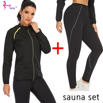 SEXYWG Kadınlar Sıcak Sauna Gömlek Ter Tayt Kilo Kaybı Spor Ceket Zayıflama Pantolon Takım Elbise Setleri Vücut Şekillendirici Düzeltici Yağ Yakmak