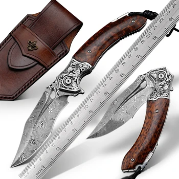 NEWOOTZ VG 10 Damascus çelik yılan ahşap kolu açık tırmanma kamp taşınabilir bıçak erkekler için bir hediye olarak kullanılabilir