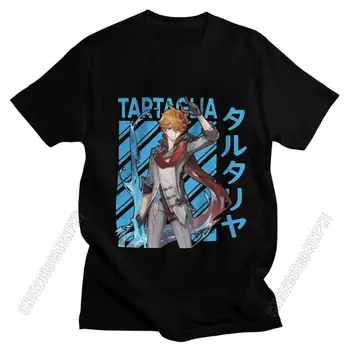 Tartaglia Genshin Darbe T Shirt Erkekler İçin Yumuşak Pamuklu Tişört Üstleri Anime Oyunu Tshirt Yenilik Harajuku Manga T-Shirt Hediye