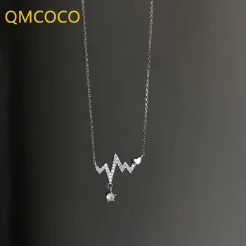QMCOCO Gümüş Renk Klasik Düzensiz Kalp Atışı Klavikula Kolye Kadın Moda Boyun Zinciri Kız Doğum Günü Partisi Takı Hediyeler