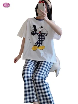 2021 Moda Yaz Baskı Sevimli Esneme Mickey Mouse Pijama kadın kısa kollu pantolon Gevşek Ev Takım Elbise Pamuk Pijama Setleri Kadın