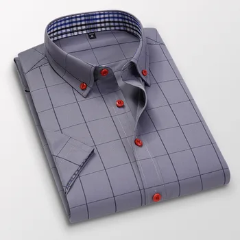 Yaz Erkek Gömlek Kısa Kollu Ekose Gömlek İnce Casual Düğme Gömlek Elbise Gömlek Moda Pamuk Erkek Giyim Artı Boyutu 5XL
