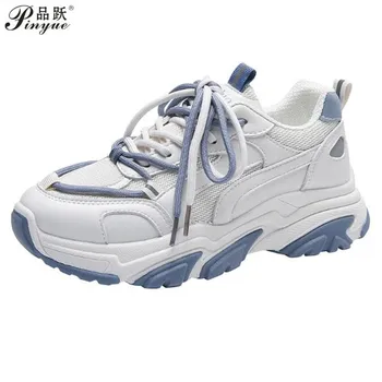 Kadın Beyaz Tıknaz Ayakkabı vulkanize ayakkabı Artı Boyutu 35-40 Çift Platformu koşu ayakkabıları Bayanlar Siyah rahat ayakkabılar