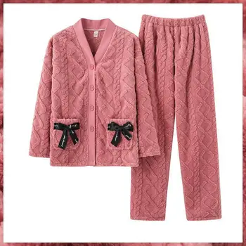 Yeni Varış Set Bayanlar Pijama Takım Fırçalanmış Flanel Kadın Ev Tekstili Takım Pamuk Peluş Homeclothes Pijama Setleri Pijama M-3XL