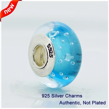 CKK 925 Ayar Gümüş Murano Cam Boncuk Mavi Efervesan İplik Takılar Orijinal Takı Bilezikler İçin Uygun