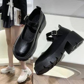 Lolita kadın yüksek topuklu ayakkabı Tıknaz Topuk Mary Jane Kawaii Zarif Düşük Topuk Rahat Kalın Taban Cosplay Tiki Siyah 2022