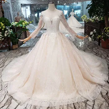 BGW HT4295 Basit Boho düğün elbisesi Uzun Kollu O-boyun Backless Gelin Elbise gelinlik Tren Robe De Mariage 2020