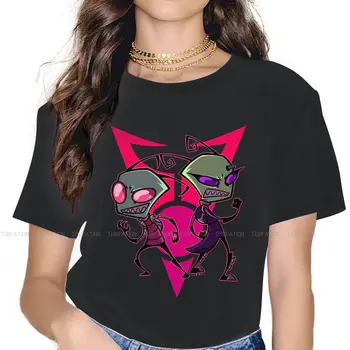 Üst Çizgi Klasik kadın TShirt Invader Zim Gaz Membran Animasyonlu O Boyun Kızlar Tops 4XL Bayan T Shirt Mizah Sevimli Hediye