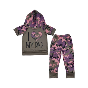 Babamı seviyorum erkek bebek kısa kollu camo hoodie seti çocuklar yaz giysileri yürümeye başlayan çocuklar hazır stok butik kıyafetler