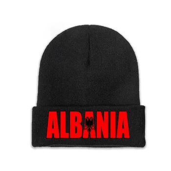 Arnavutluk Bayrağı Arnavut Ülke Nakış LOGOSU Kalkan Örme Şapka Erkekler Kadınlar İçin Erkek Unisex Kış Sonbahar Bere Kap Sıcak Kaput