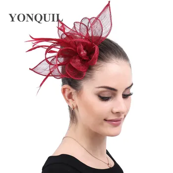 Sinamay Marron Güzel Düğün Şapkalar Resmi Kadın Fascinator Şapka Fantezi Tüy Başlığı saç tokası Zarif Bayanlar fötr şapkalar