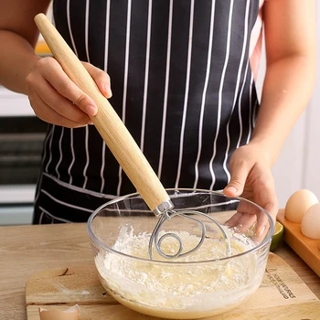13 İnç Paslanmaz Çelik Meşe Kolu Danimarka Hamur Çırpma Blender Yumurta Çırpıcı Un Bobin Mikser Pasta Pişirme Aracı Mutfak Aksesuarları