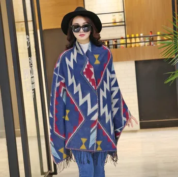Mingjiebihuo Yeni moda sıcak ve rahat eşarp kalın sonbahar ve kış kadın çift taraflı geometrik jakarlı basit şal