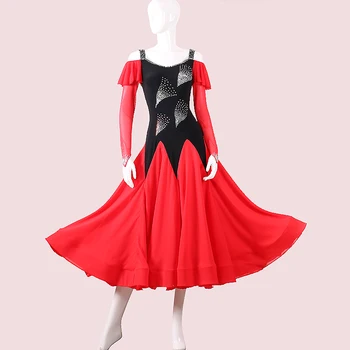 Yeni Ulusal standart modern dans giyim büyük sarkaç kırmızı elbise uygulama giyim balo salonu dans Waltz-LXT819