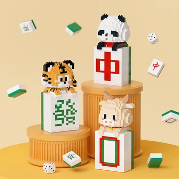 Karikatür Parçacık Yapı Taşları Oyuncak Kaplan İnek Panda Modeli Tuğla Dıy Mahjong Serisi Montaj Süsler çocuk Oyuncak Hediye