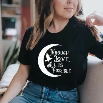 Aracılığıyla Aşk Tüm Mümkün T-shirt Kadın Inspired Hıristiyan Tshirt Komik Yaz Kısa Kollu Hipster Motivasyon Tees Tops